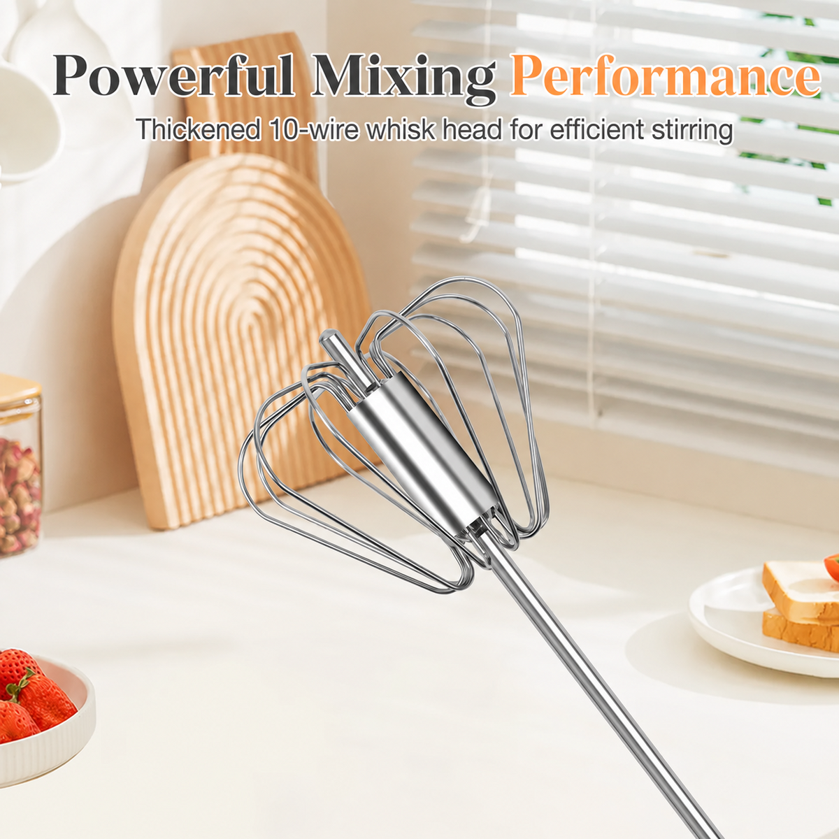 Semi-Automatic Stainless Steel Rotary Whisk – Hand-Push Food-Grade Egg Beater