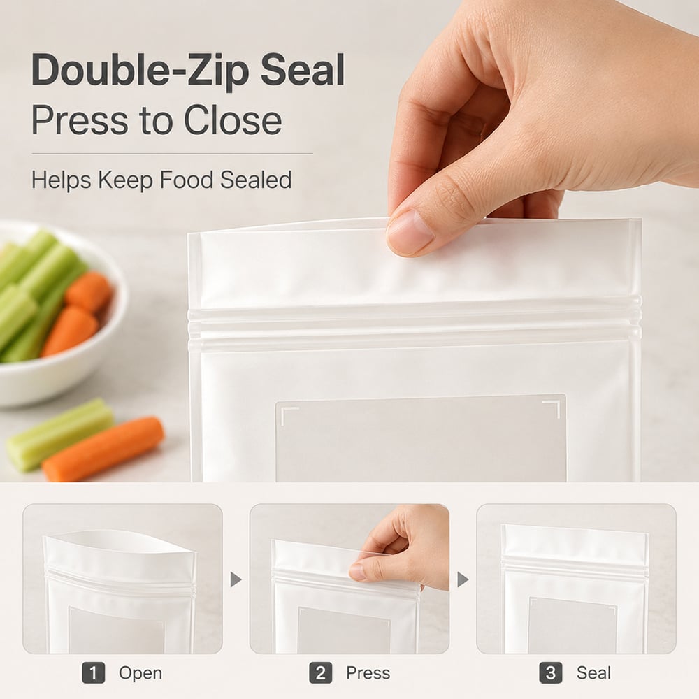🔥 49% OFF Limited Offer – 🥬 60/120PCS Reusable Long Food Storage Bags, Double-Zip Seal Freshness Bags for Kitchen
