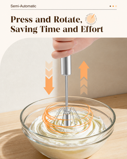 Semi-Automatic Stainless Steel Rotary Whisk – Hand-Push Food-Grade Egg Beater