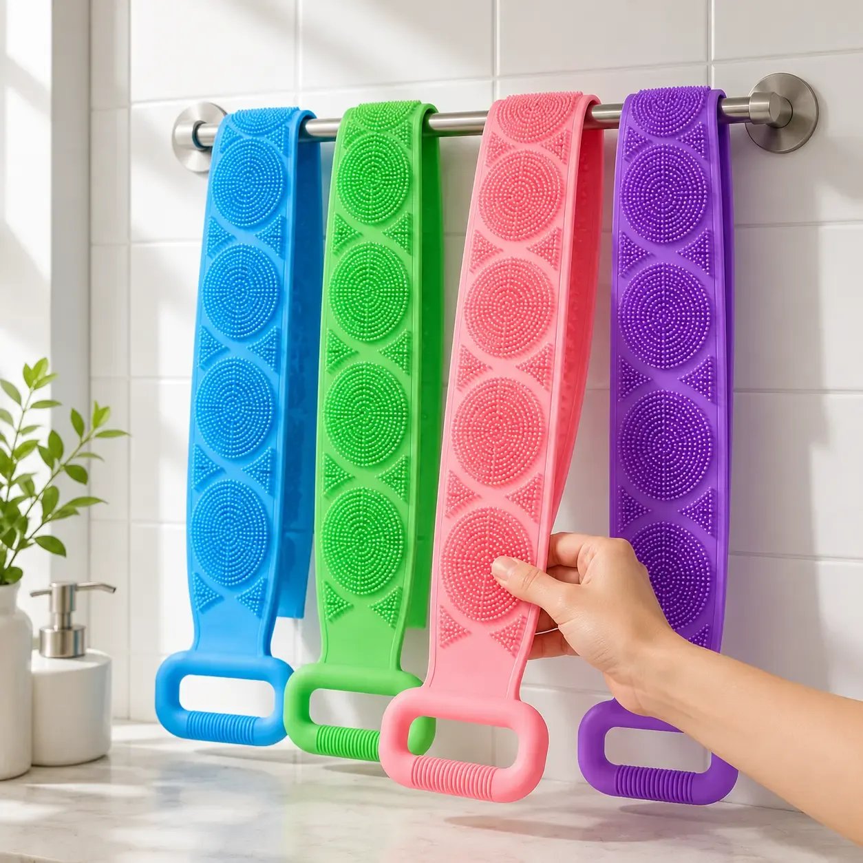 🛁 Silicone Bath Brush Back Scrubber with Handles