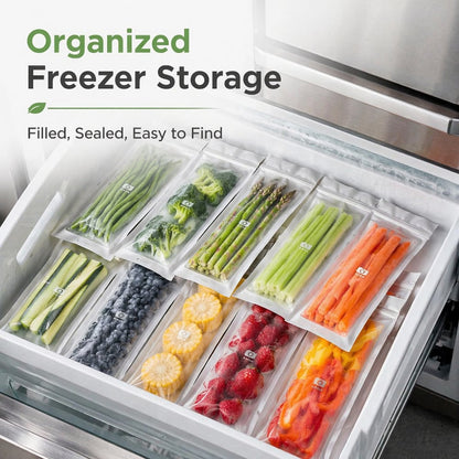 🔥 49% OFF Limited Offer – 🥬 60/120PCS Reusable Long Food Storage Bags, Double-Zip Seal Freshness Bags for Kitchen