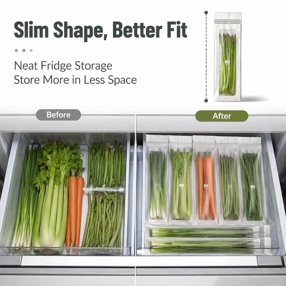 🔥 49% OFF Limited Offer – 🥬 60/120PCS Reusable Long Food Storage Bags, Double-Zip Seal Freshness Bags for Kitchen