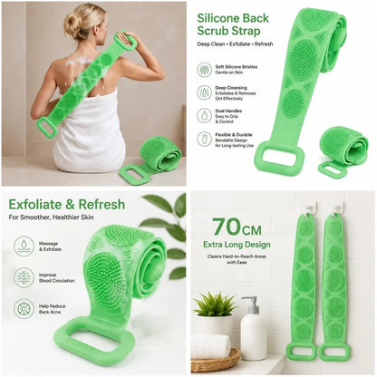 🛁 Silicone Bath Brush Back Scrubber with Handles