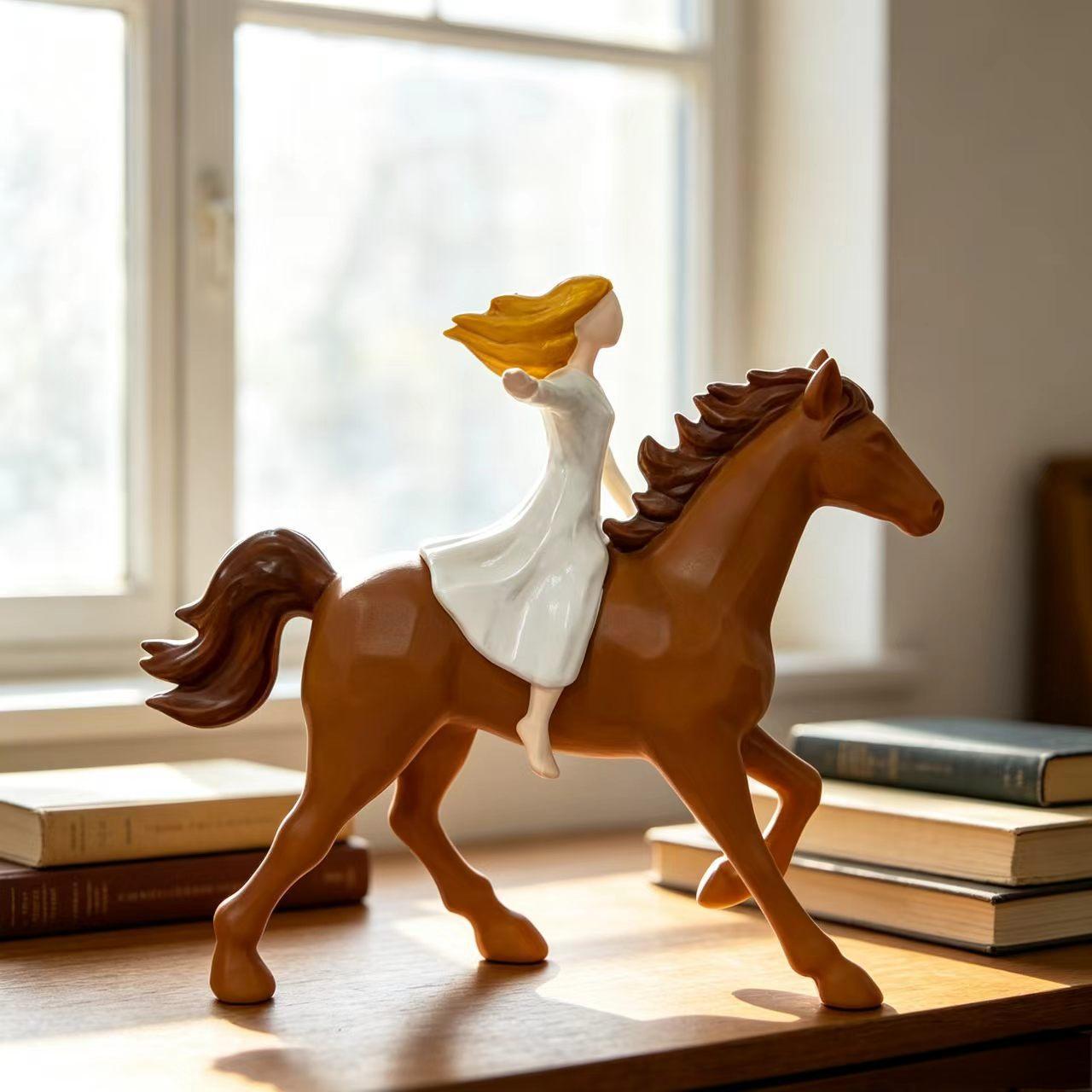 Riding Girl Horse Figurine – Elegant Resin Home Decor
