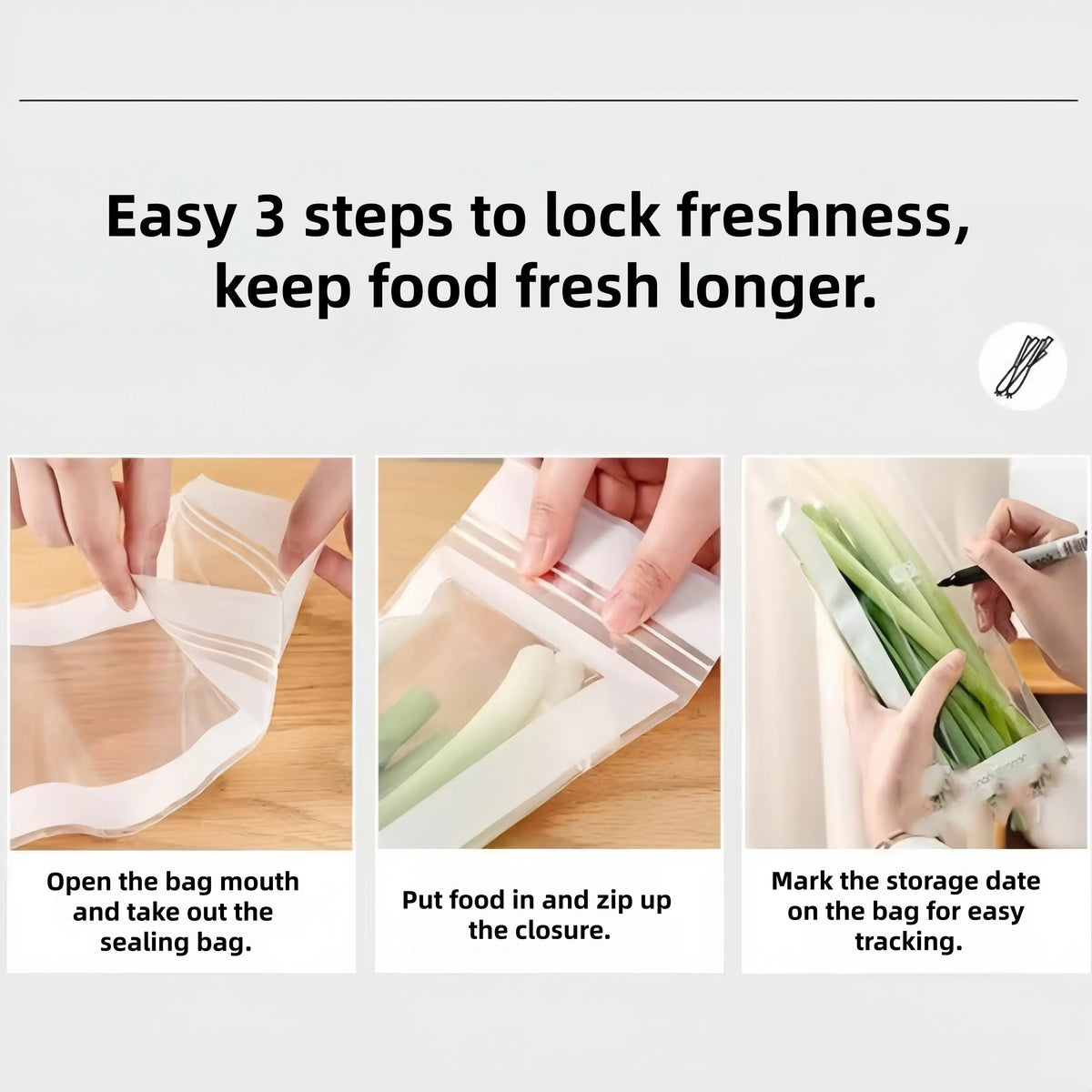 🔥 49% OFF Limited Offer – 🥬 60/120PCS Reusable Long Food Storage Bags, Double-Zip Seal Freshness Bags for Kitchen