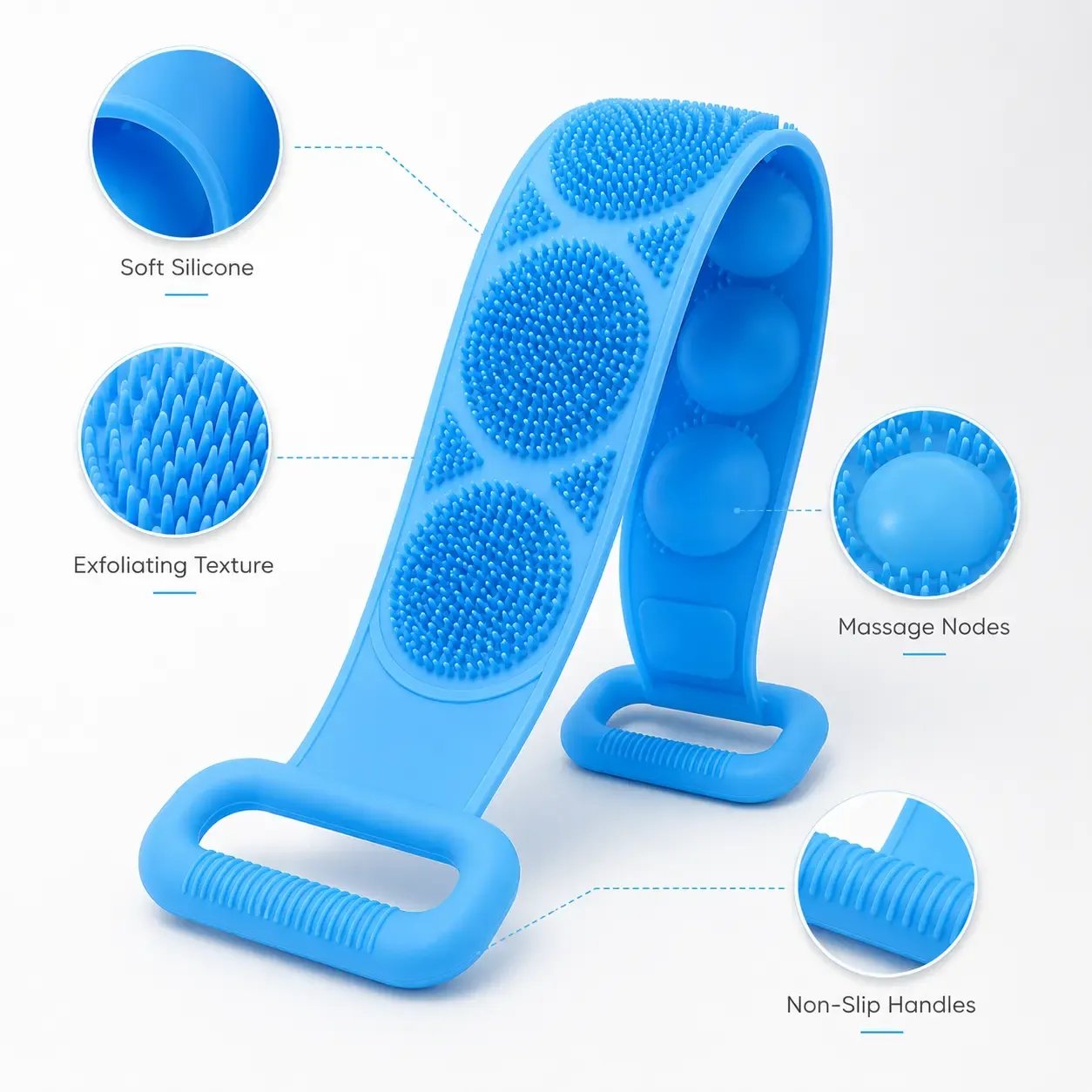 🛁 Silicone Bath Brush Back Scrubber with Handles
