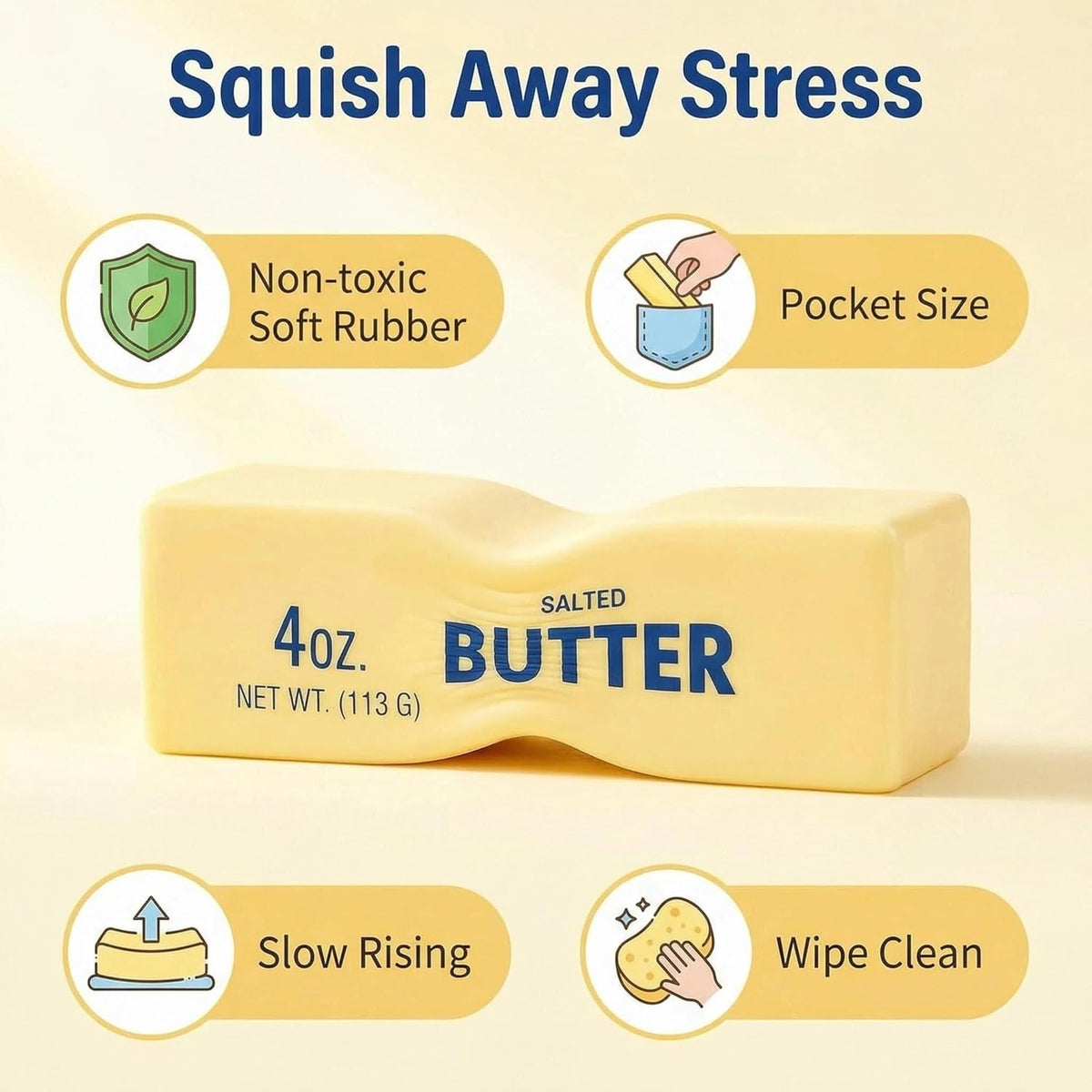 🧈Crunchy Sound Butter Bar Squishy Toy, Soft Squeeze Fidget Toy for Stress Relief, Sensory Desk Relaxation Gift for Teens Adults