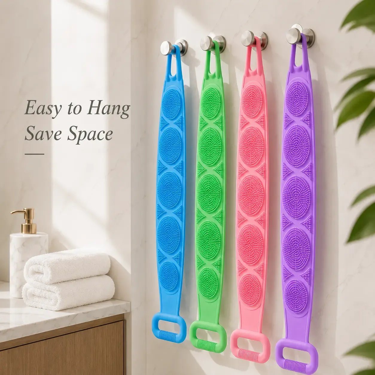 🛁 Silicone Bath Brush Back Scrubber with Handles