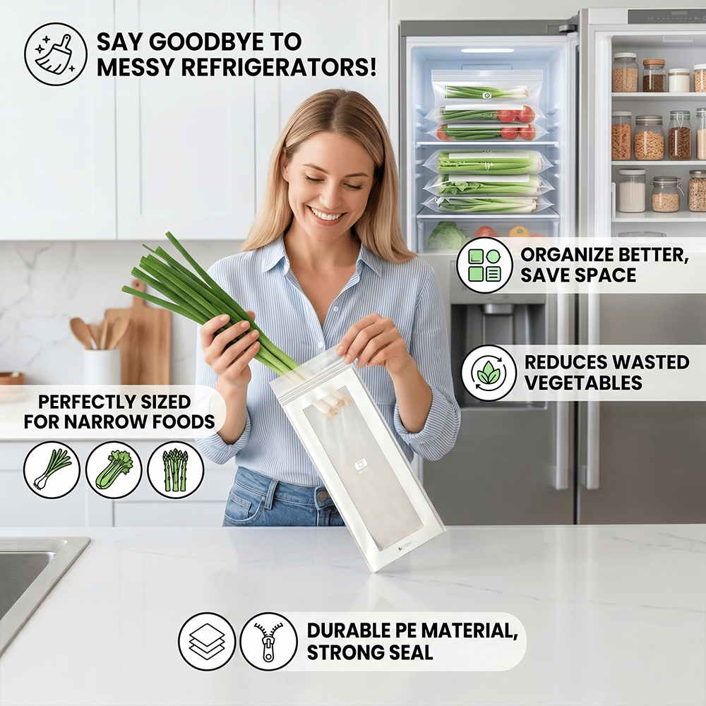 🔥 49% OFF Limited Offer – 🥬 60/120PCS Reusable Long Food Storage Bags, Double-Zip Seal Freshness Bags for Kitchen