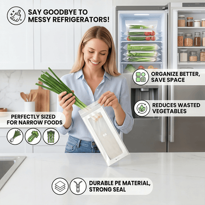 🔥 49% OFF Limited Offer – 🥬 60/120PCS Reusable Long Food Storage Bags, Double-Zip Seal Freshness Bags for Kitchen