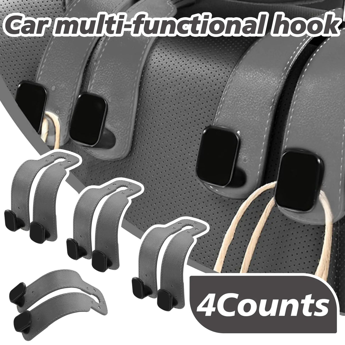 🔥Hot Sale 49% off🌟4 Counts Car Seat Headrest Hook, Improved Car Seat Back Double Hooks