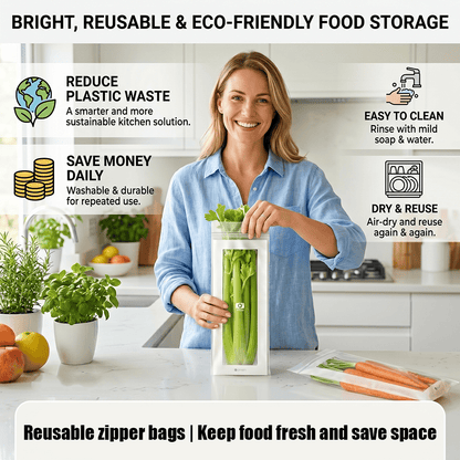 🔥 49% OFF Limited Offer – 🥬 60/120PCS Reusable Long Food Storage Bags, Double-Zip Seal Freshness Bags for Kitchen