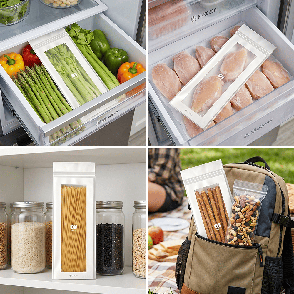 🔥 49% OFF Limited Offer – 🥬 60/120PCS Reusable Long Food Storage Bags, Double-Zip Seal Freshness Bags for Kitchen
