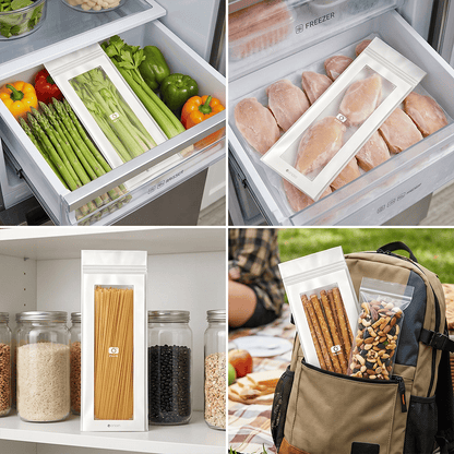 🔥 49% OFF Limited Offer – 🥬 60/120PCS Reusable Long Food Storage Bags, Double-Zip Seal Freshness Bags for Kitchen