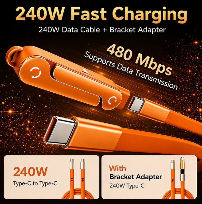 🔥240W Fast Charging Adapter with 360° Foldable Phone Stand🔥
