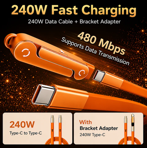 🔥240W Fast Charging Adapter with 360° Foldable Phone Stand🔥